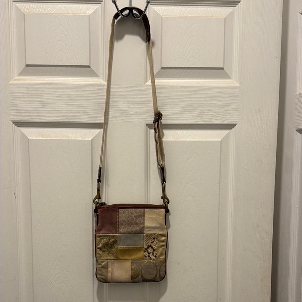 Coach Gold and Cream Crossbody Bag with Patchwork Design - has hangtag - Picture 13 of 16